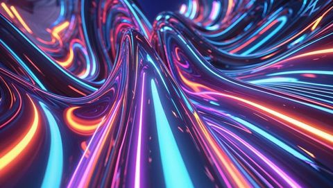 Futuristic Neon-Lit Reflective Ribbons in Digital 3D Environment