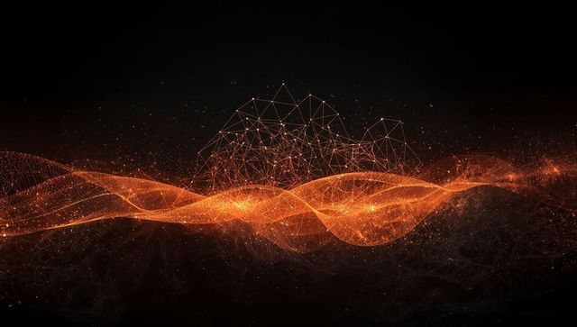 Flowing Orange Waveform in Digital Black Void