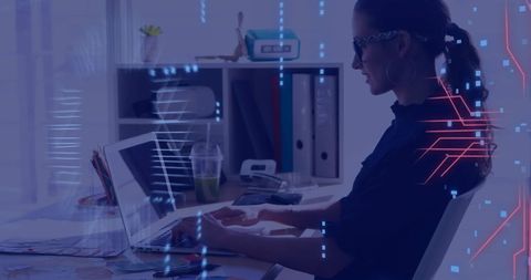 Woman Analyzing Data on Laptop with Futuristic Graphics Overlay - Download Free Stock Images Pikwizard.com