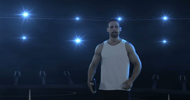 Athlete in stadium with intense blue lights background - Download Free Stock Images Pikwizard.com