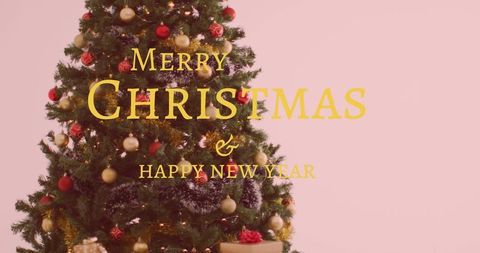 Festive Christmas Tree with Merry Christmas and Happy New Year Text
