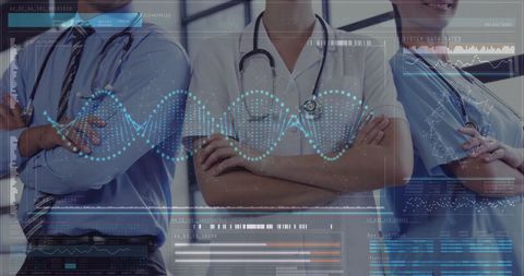 Modern Medical Team Embracing Biotechnology with DNA Overlay