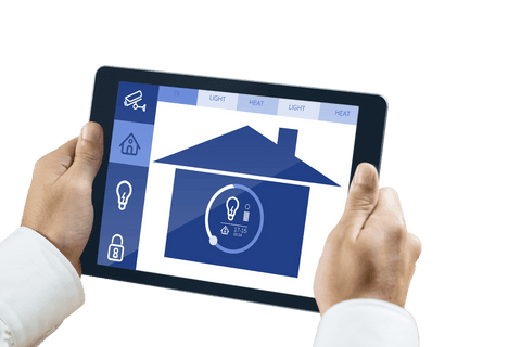 hands holding tablet with transparent smart home ui display - Download Free Stock Videos Pikwizard.com
