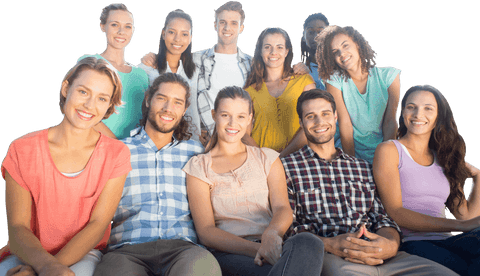 Diverse Friends Celebrating with Smiles on Transparent Background