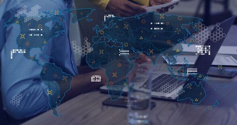Global Networking Technology Overlay on Business Meeting Setting - Download Free Stock Images Pikwizard.com