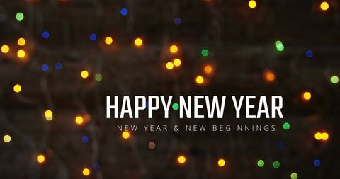 Colorful Bokeh String Lights with Happy New Year Message