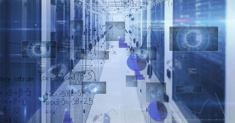 Digital Interface Overlay in Server Room for Global Data Processing - Download Free Stock Images Pikwizard.com