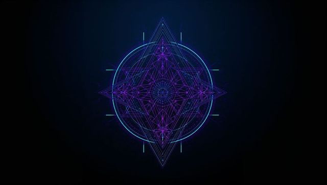Futuristic geometric neon star with pulsing elements