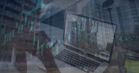 Double Exposure of Businesswoman Using Laptop with Financial Data - Download Free Stock Images Pikwizard.com