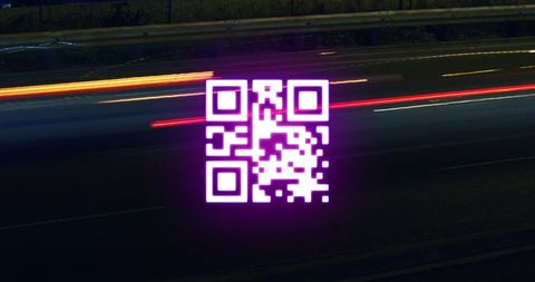 Glowing Pink QR Code with Neon Lights and Motion Streaks