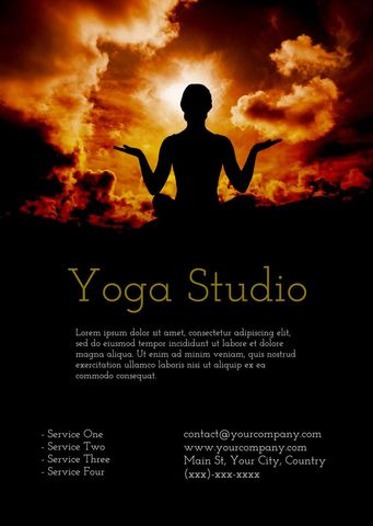 Silhouette meditation against vibrant sunset for yoga studio advertising