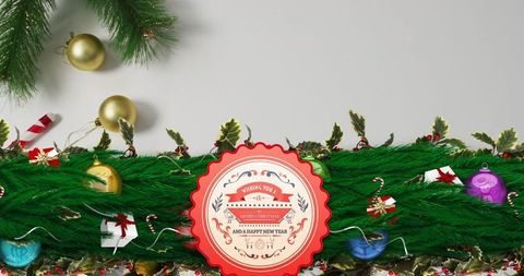 Festive Holiday Decorations with Greeting Card and Ornaments