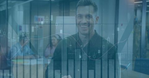 Smiling Professional with Transparent Financial Graph Overlay - Download Free Stock Images Pikwizard.com