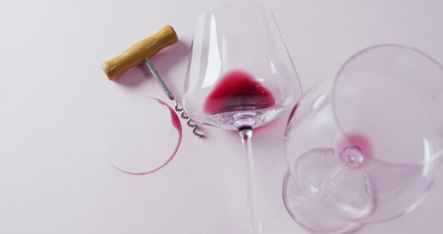 Spilled Red Wine on White Table with Wine Glasses and Corkscrew - Download Free Stock Images Pikwizard.com