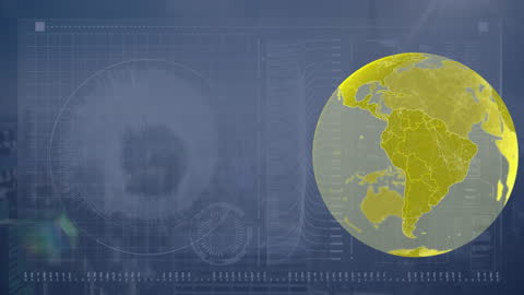 Digital Globe Data Processing Interface on Navy Background