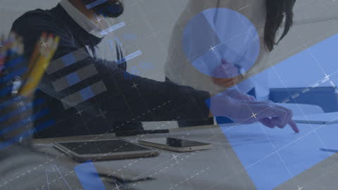 Business Team Discussing Financial Statistics and Data Analysis