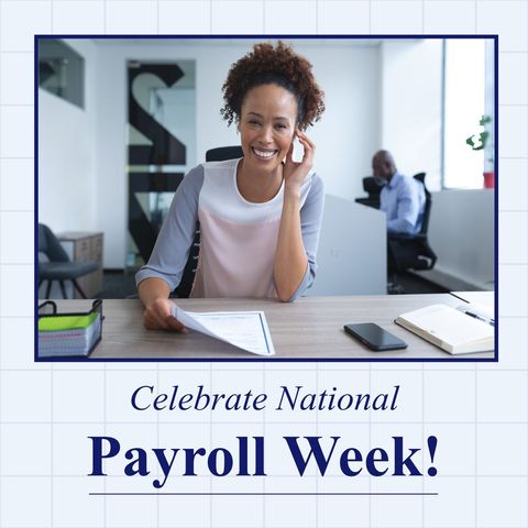 Happy Businesswoman Celebrating National Payroll Week at Office - Download Free Stock Templates Pikwizard.com