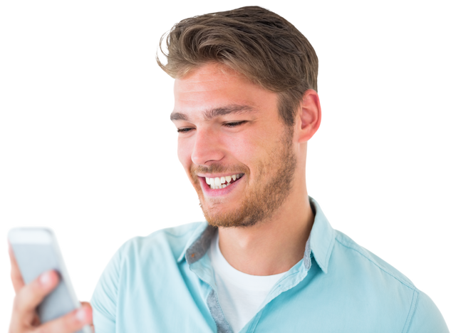 Smiling young man using smartphone on transparent background - Download Free Stock Videos Pikwizard.com