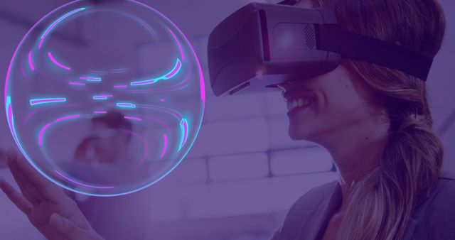 Woman Experiencing Augmented Reality with VR Headset and Holographic Display - Download Free Stock Images Pikwizard.com