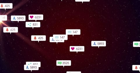 Digital Social Insight Interface Against Starry Red Night Sky