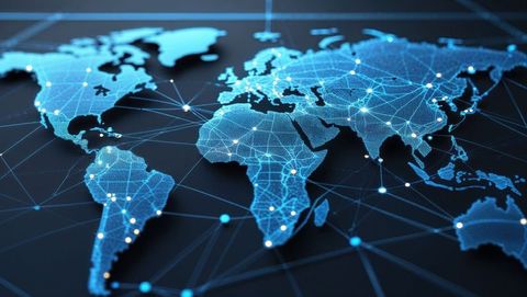 Futuristic Holographic World Map Displaying Digital Connectivity