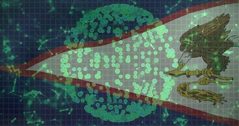 Futuristic network globe with digital eagle emblem details