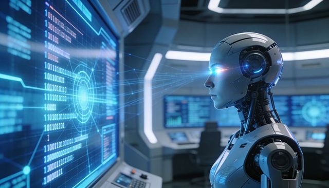 Android Scanning Holographic HUD Emitting Ocular Beam Analyzing Binary Data