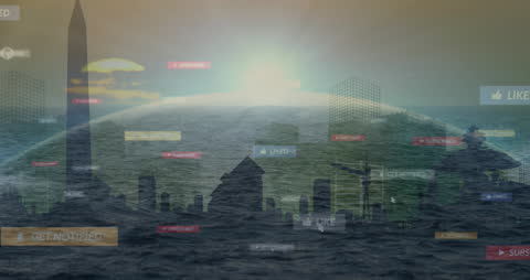 Digital Network Interface Over Ocean Sunset