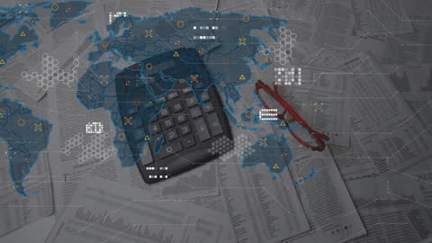 Global Data Processing Concept with Calculator Overlay