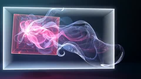 Neon Frame Driving Translucent Pink Cube Pulse with Flowing Ribbon Trail Looping Rewind