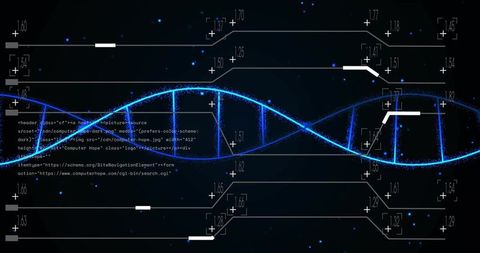 Futuristic Glowing DNA Helix with Code and Numeric Elements