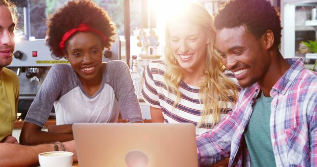 Group of Friends Smiling and Working Together on Laptop - Download Free Stock Images Pikwizard.com