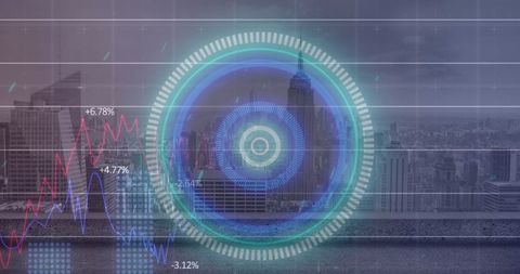 Futuristic Cityscape with Digital Graph and Virtual Interface - Download Free Stock Images Pikwizard.com