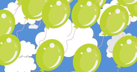 Vibrant Green Balloons Floating Against Bright Sky