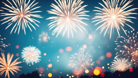 Bright Fireworks Lighting Up Night Sky With Colorful Display