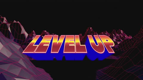 Futuristic Level Up Text in 3D Digital Landscape