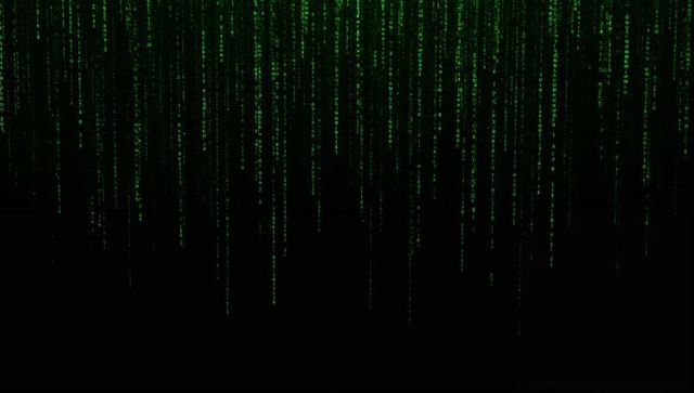 Neon Green Digital Rain Cascading Code Streams Over Dark Cyber Grid