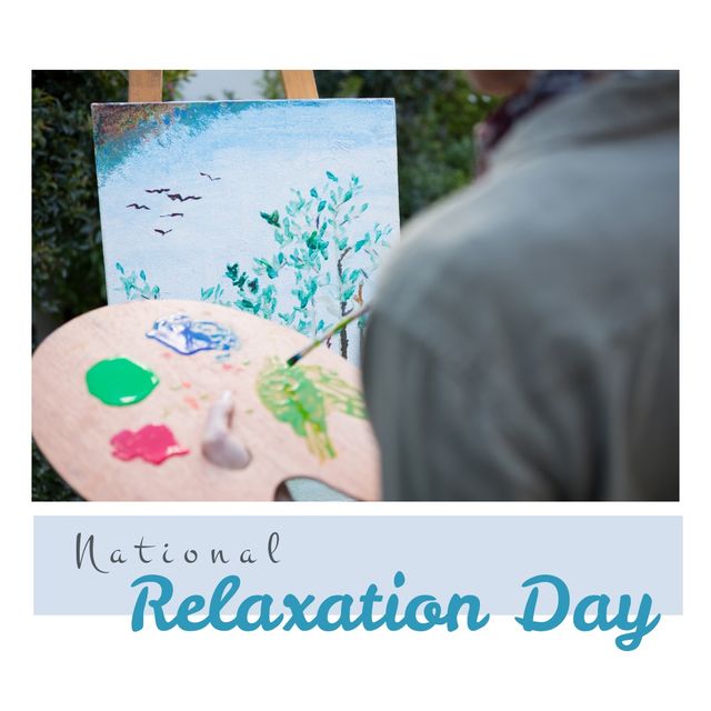 Composite of midsection of man painting with watercolors on canvas and national relaxation day text - Download Free Stock Videos Pikwizard.com