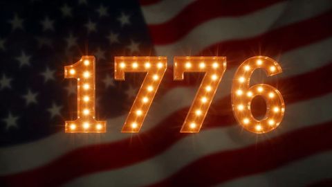Illuminated 1776 marquee numbers over american flag
