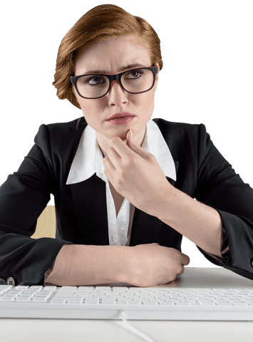 focused caucasian businesswoman using keyboard transparent background - Download Free Stock Videos Pikwizard.com