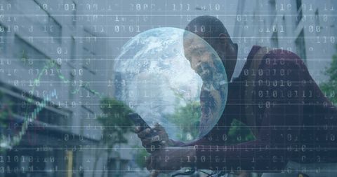 digital financial world: man connecting with technology and global data - Download Free Stock Images Pikwizard.com