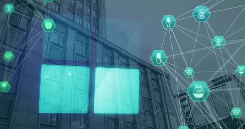 Digital Network Overlays Urban Cityscape - Download Free Stock Images Pikwizard.com