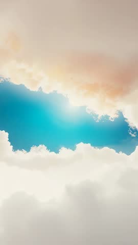 Vertical video opening cloud gap revealing turquoise sky with glowing sunlit rim