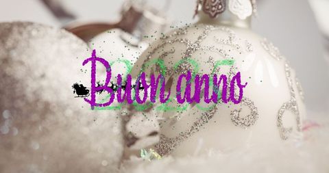 Festive Christmas Baubles with Merry Greetings and 2025 Year