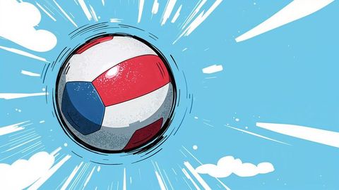 Dynamic sports ball vibrantly shooting through sky