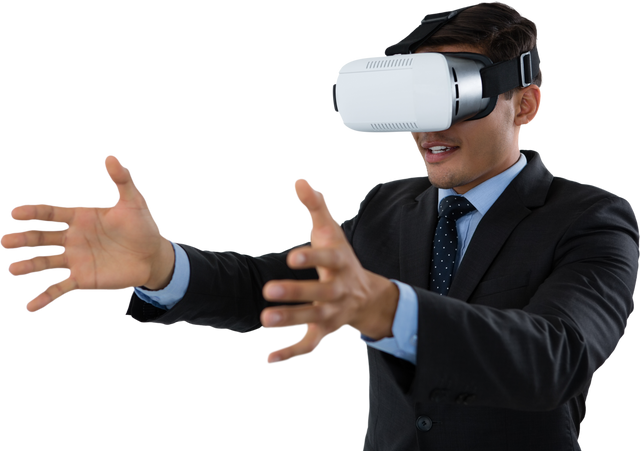 Transparent Businessman Experiencing Virtual Reality with Headset - Download Free Stock Videos Pikwizard.com