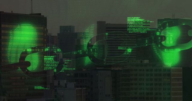 Futuristic Digital Blockchain Concept With Urban Skylive