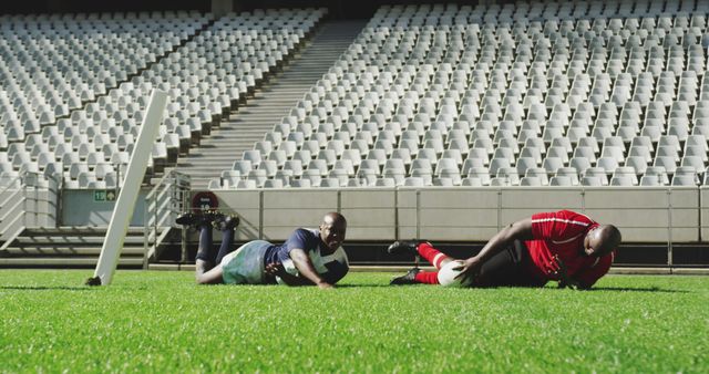 Rugby Players Competing for Ball in Empty Stadium - Download Free Stock Images Pikwizard.com