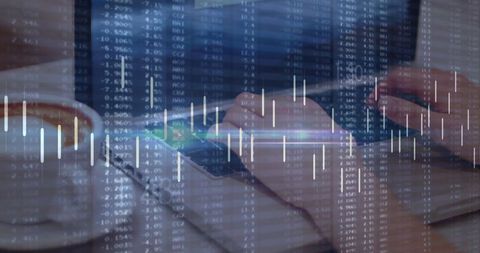 Financial Analysis with Laptop and Stock Market Data Overlays