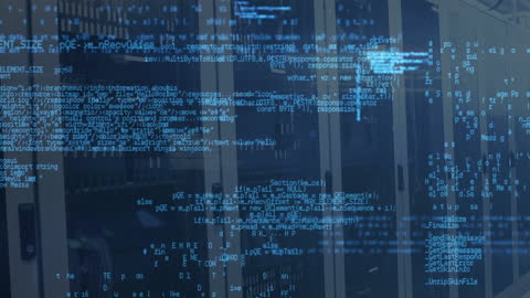Visualization of Computer Code With Server Racks Background
